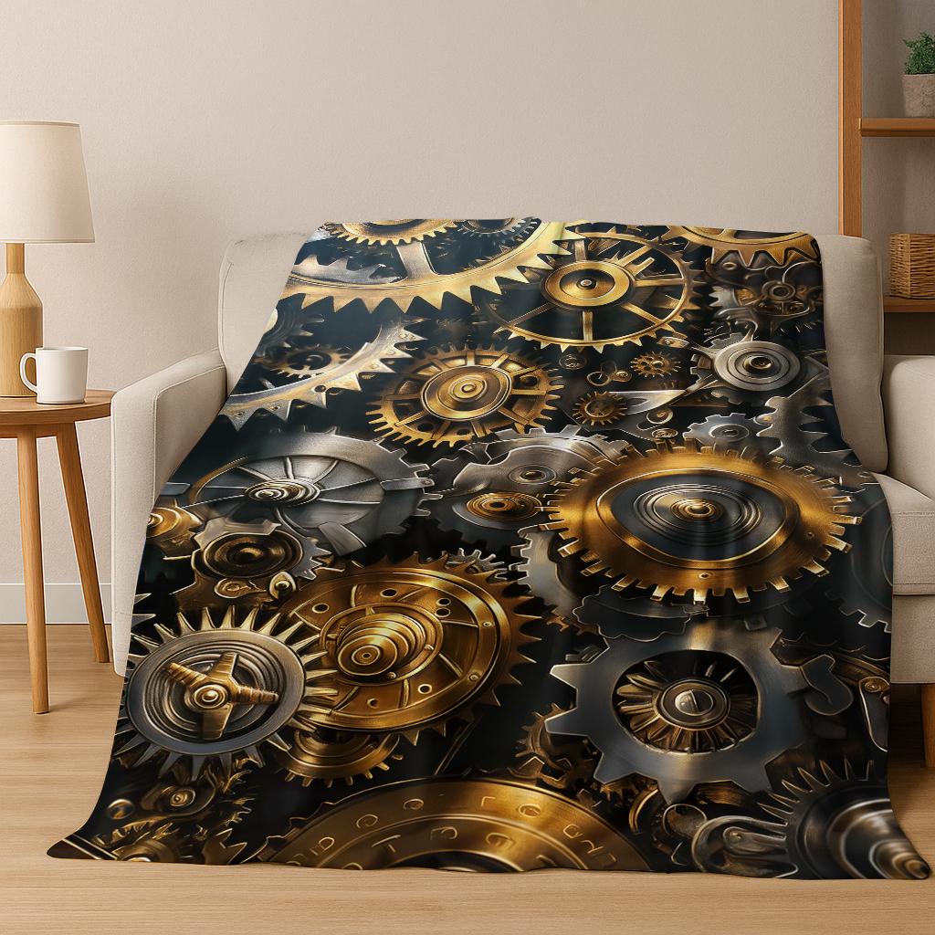 

Mechanical Gear Punk Flannel Blanket Soft Warm Throw Blanket for Hom Bed Bedroom Living Room Office Travel Camping Picnic Gift 75x90cm