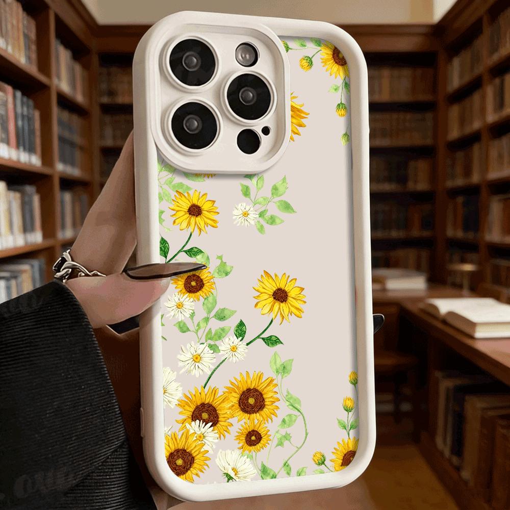 Watercolor Sunflower Pattern Soft TPU Phone Case for iPhone 17 16 15 14 13 12 11 Pro Max Plus Shockproof Anti-Slip Cover