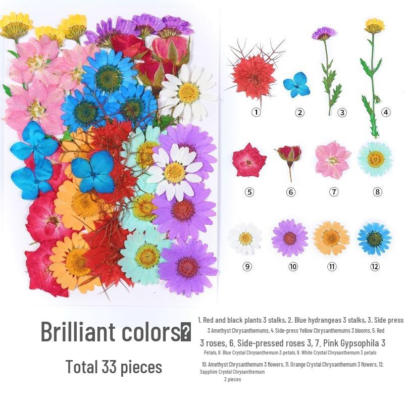 DIY Handmade Dried Flower Embossed Wall Clock with Wood Grain Border