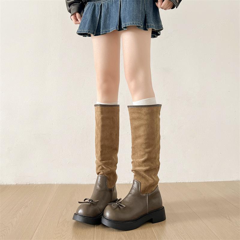 Queen Fan Black Retro Platform Boots Women's Boots 2025 New Autumn Versatile Skinny Knight Boots