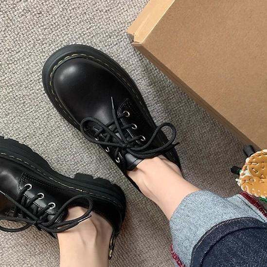 Grape mother British style small leather shoes women's comfortable platform big head women's shoes front lace-up small height-increasing loafers