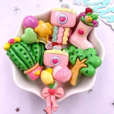 10PCS Resin Colorful Kawaii Balloon Cactus Tree Flower Flat Back Stone Figurines Scrapbook DIY Bow Decor Accessories