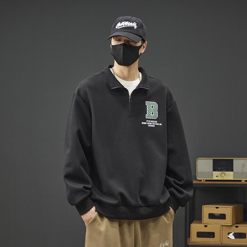 Half-zip Sweatshirt Men's Polo Shirt New Autumn Loose Lapel Large Size Long-sleeved T-shirt Bottoming Shirt