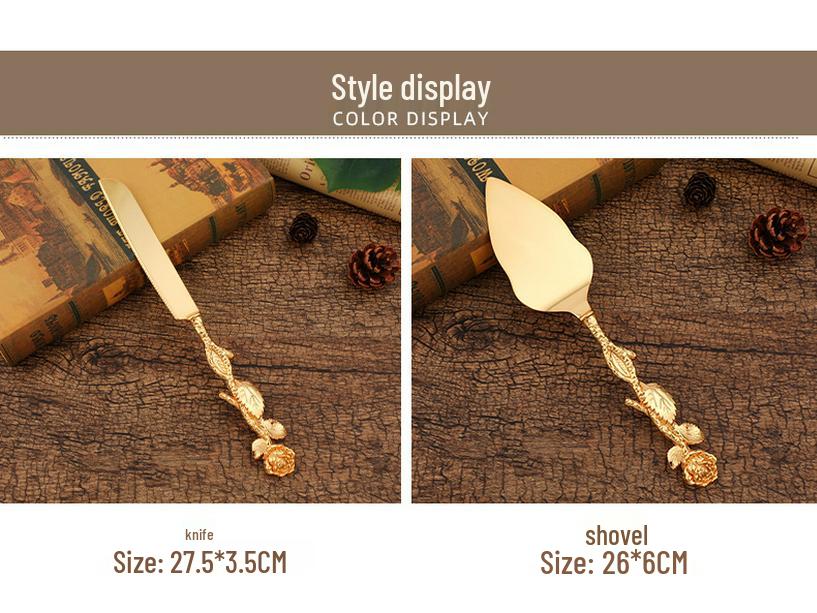 Creative European Dessert Baking Tools: Two-Piece Knife & Spatula Set with Rose Handle