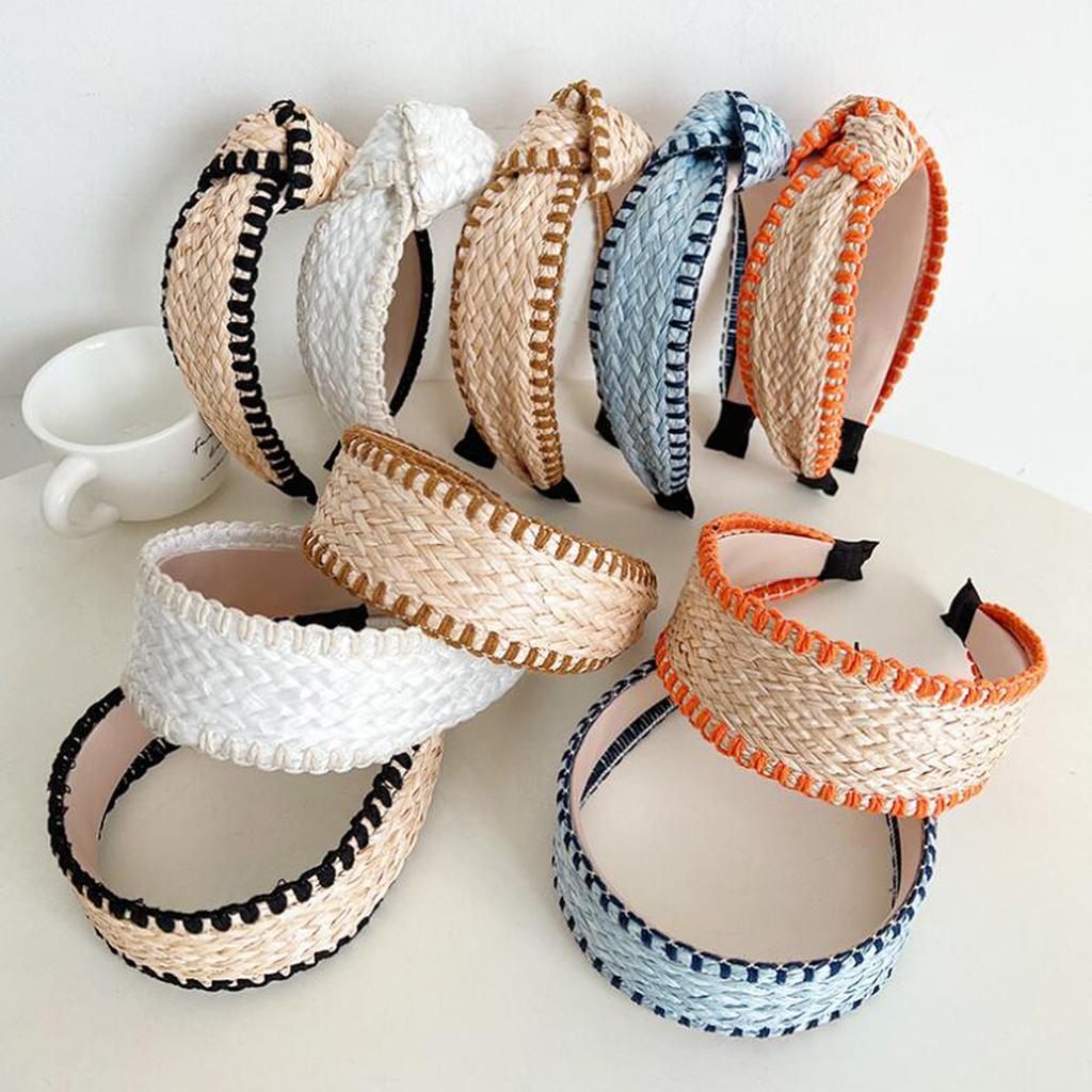 PROLY New Fashion Hairband For Women Straw Braided Patchwork Headband Cool Turban Summer For Adult Hair Accessories