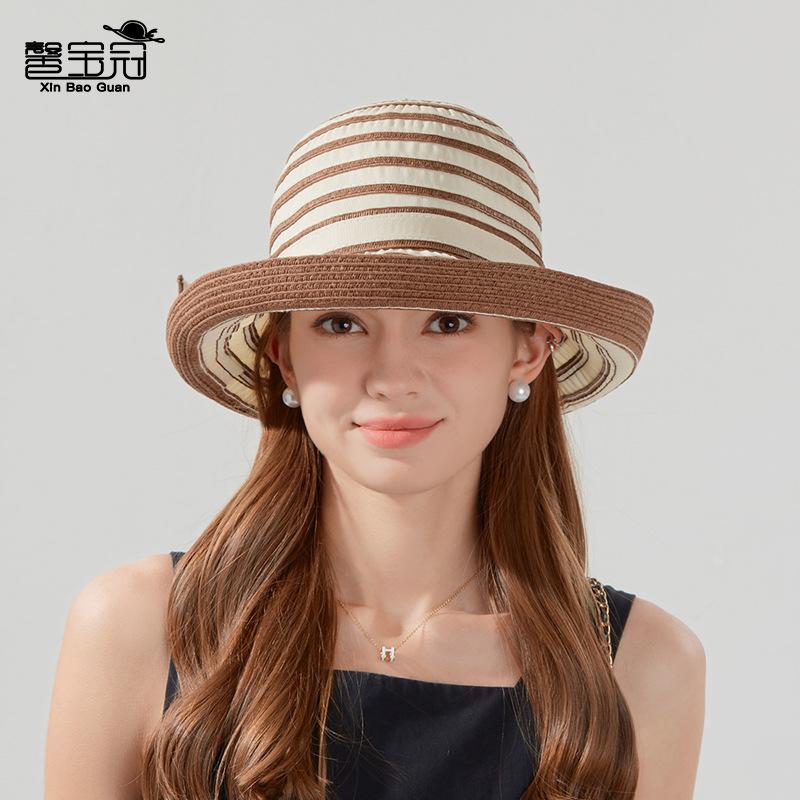 Summer Striped Sun Hat Women Outdoor Outing Beach Sun Hat Fashion Straw Bucket Hat