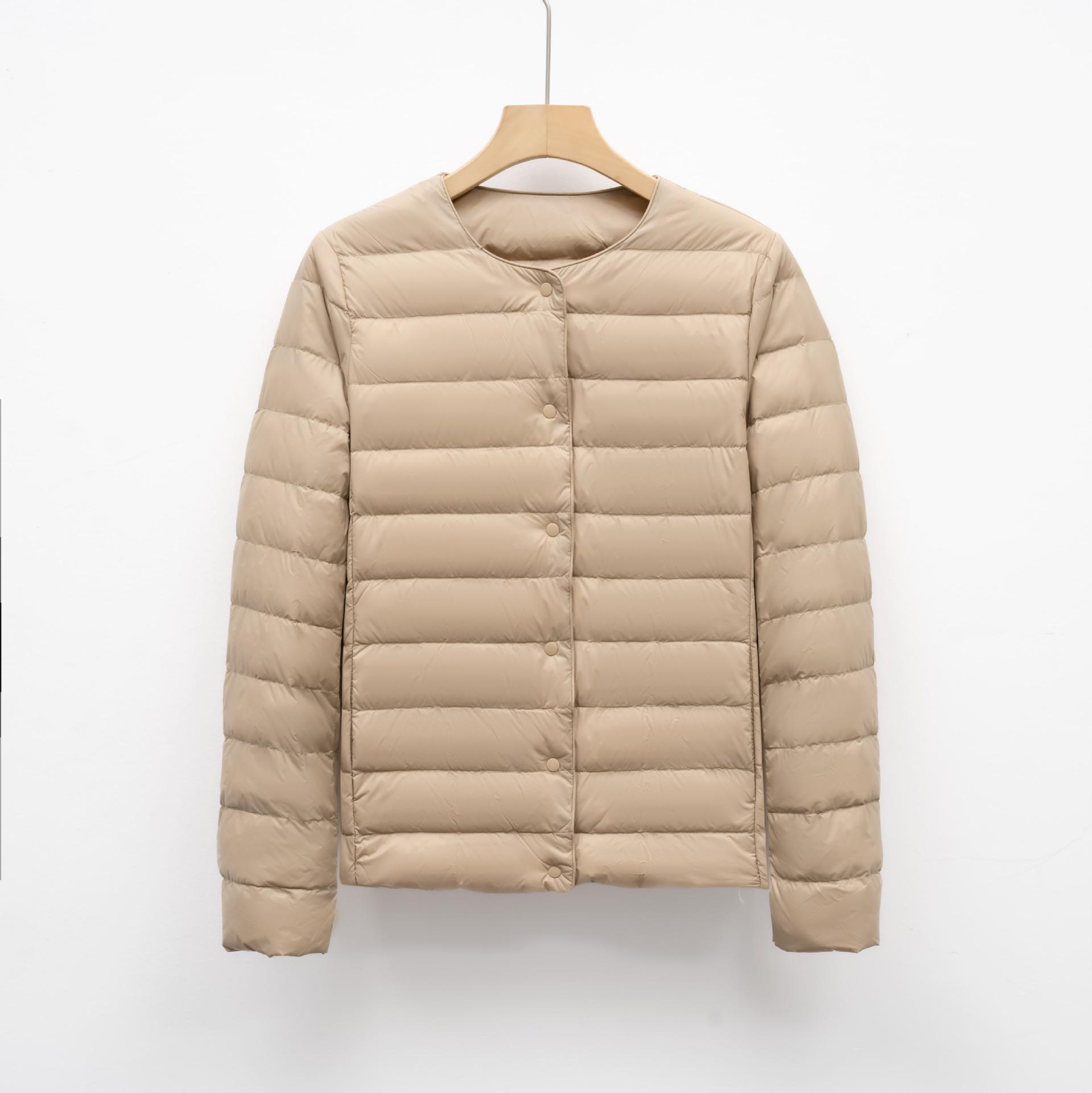 

Жіноча коротка тепла куртка з круглим вирізом - однотонна з довгим рукавом, пухова підкладка для осені та зими. XL