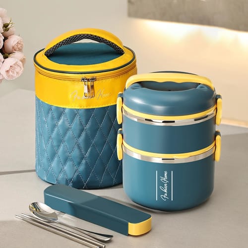 Bynar Insulated Lunch Box, 2500ml, Three-Tier, with Bento Bag, Chopsticks, and Spoon, Vacuum Insulated, Suitable for Children, Adults, Women, and Men,
