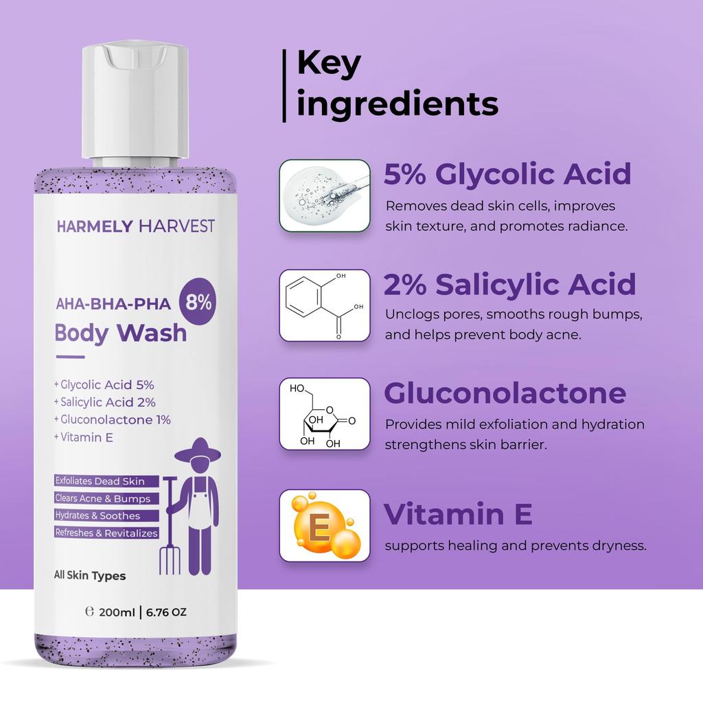 HARMELY HARVEST Niacinamide 10% Face Serum | For Oil Control, Pores & Bright Skin | With Matmarine, Vitamin B5 & Zinc PCA (30ml) + AHA BHA PHA 8%