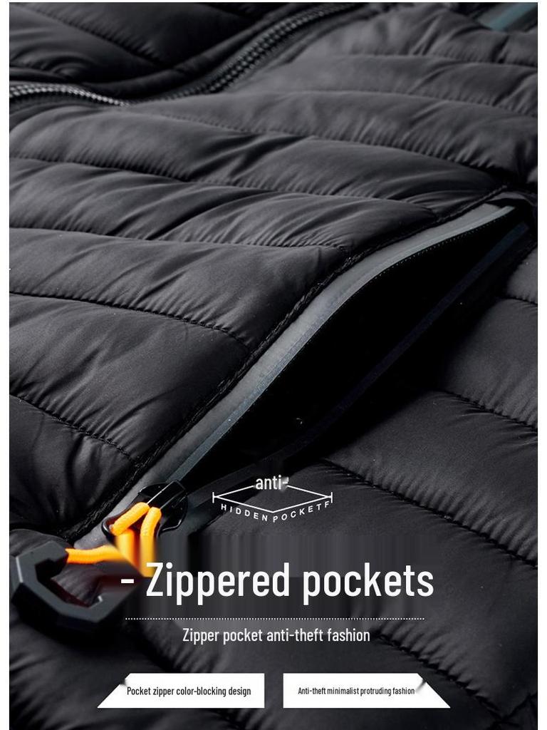 Men's Hooded Cotton-Padded Vest with Zipper Pockets for Autumn & Winter