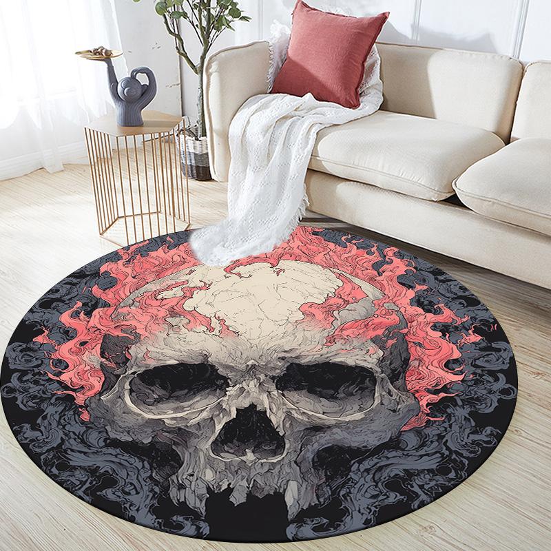 

Flame Skull,Round Area Rug,Carpet Rug for Living Room Bedroom Sofa Playroom Decor,Non-slip Floor Mat 80cmx80cm