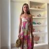Printed Women Long Dress Backless Pleats A-line Large Hem Robe Elegant Female Party Holiday Long Dresses