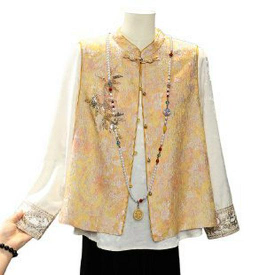 2026 Spring Arrival: Women s Chinese Traditional Embroidery Vest with Jacquard Frog Button 4XL