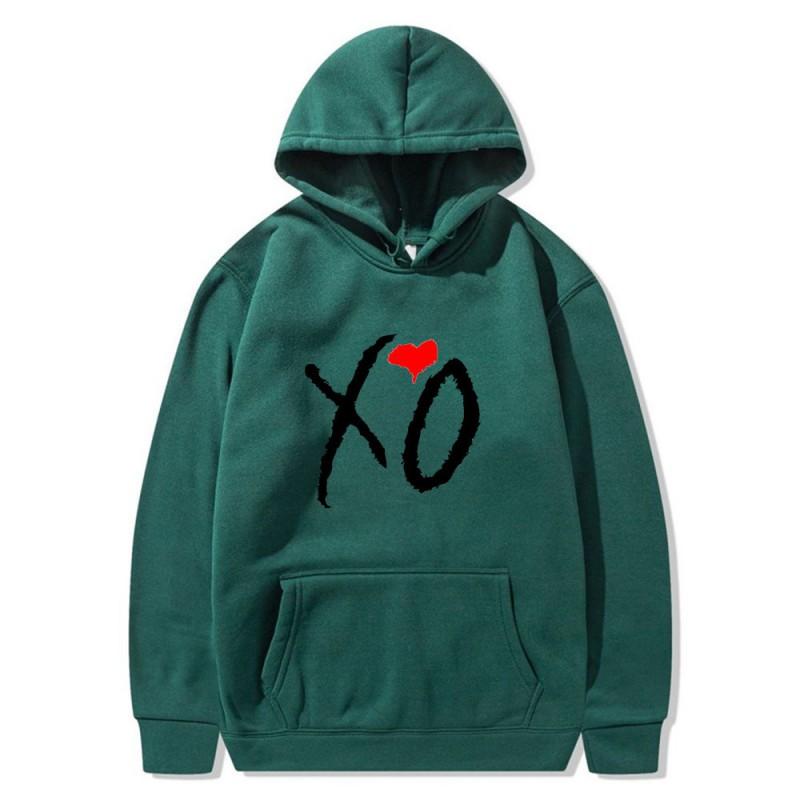 Mens Oversized Hooded Sweatshirt With XO Letter Print Loose Fit Streetwear Casual Top