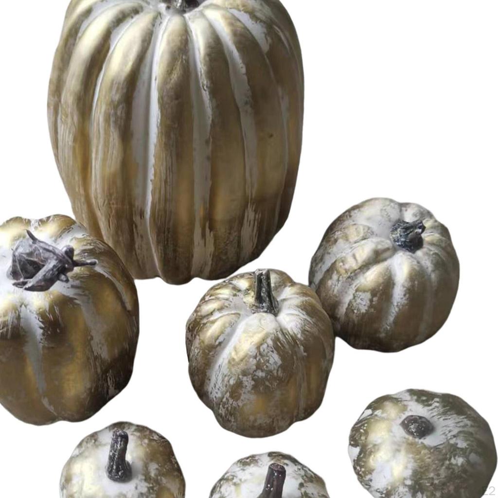 7 Pcs Assorted Artificial Pumpkins Decoration Autumn Halloween Decorative Pumpkin for Display Garden
