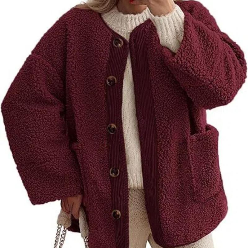 Women's Warm Winter Coats Casual Long Sleeve Button Up Fuzzy Sherpa Fleece Jackets Outerwear