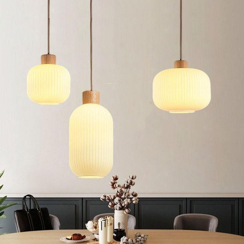 Japansk Stil Tre Restaurant Pendellampe Nordisk Minimalistisk Krem Gjestgiveri Bar Disk Soverom Sengegavl Glass Pendellampe