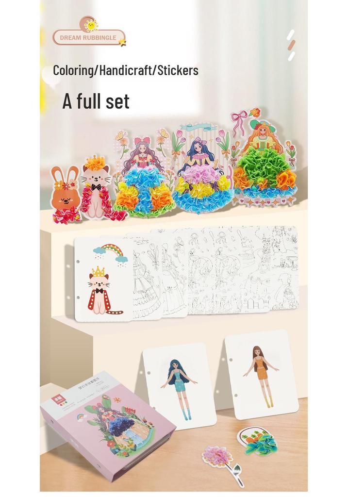 Dreamy Hand-Painted Polka-Dot Princess Dress-Up Sticker Book for Girls - Creative DIY Paste Painting Toy