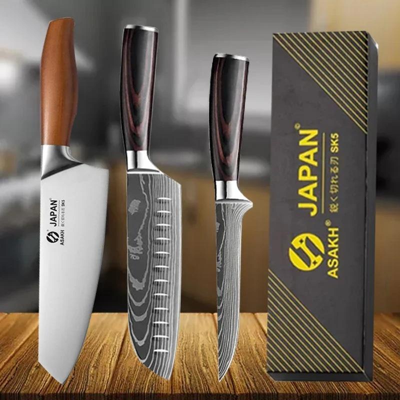 WXCOO Japanese Kitchen Chef's Knife Damascus Kitchen Steel Stainless Fish Fillet Slicing Santoku Knife Meat Cleaver Knife