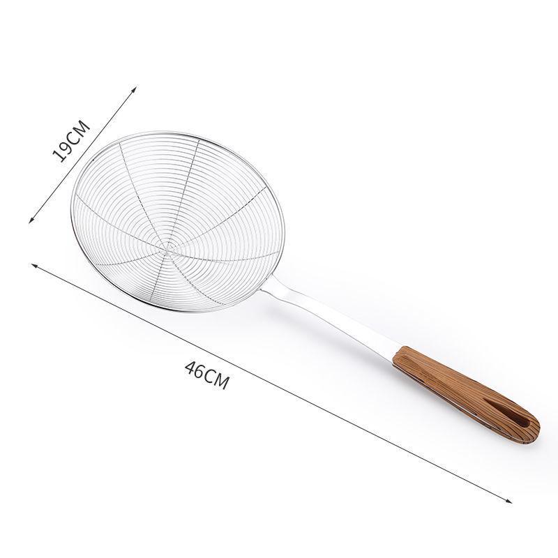Stainless Steel Large Colander with Wooden Handle Oil Drain Skimmer Filter French Fries Sieve Spoon Home Kitchen Accessories