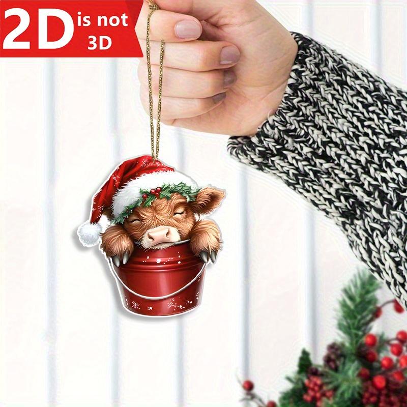 Cow with Christmas Hat Pendant, Perfect for Party Decor, Backpack Accessories, and Christmas Gifts.