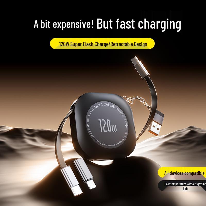 Retractable Dual-Head Fast Charging Cable for Apple & Huawei with Custom Logo