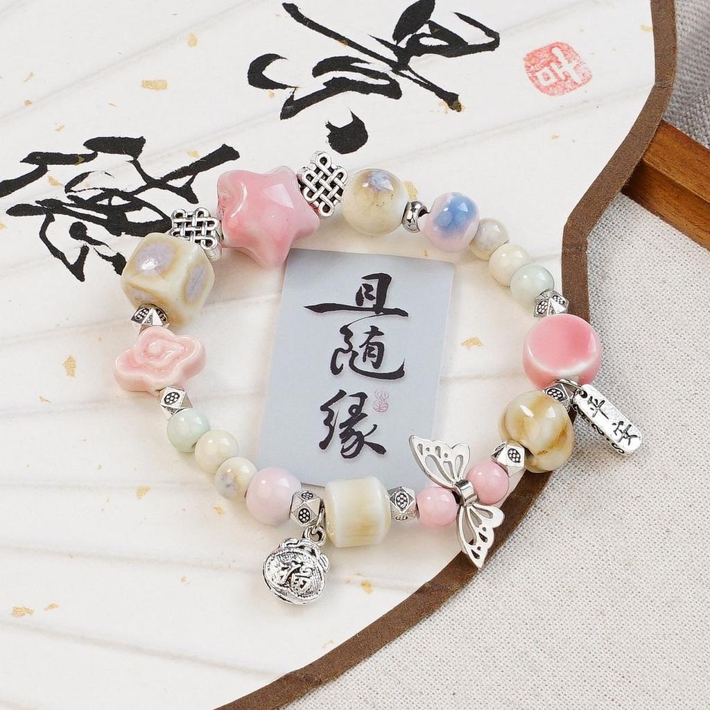 Ceramic beaded bracelet small fresh ancient style national style simple bracelet summer
