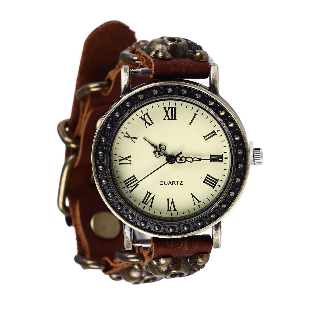 Skull Quartz Wrist Watch Adjustable Quartz Vintage Skull PU Leather Strap Alloy Buckle Leisure Watch for Men Women