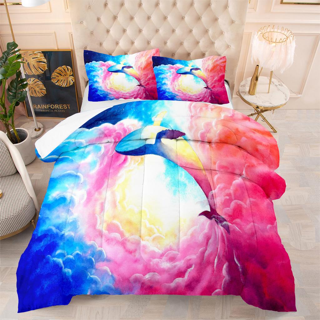 3d Digital Printing Thickened Feather Silk Quilt Whale Fat Quilt Cover Three-piece Set