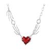 Women Necklace Red Rhinestone Heart Pendant Skeleton Hand Shape Punk Dark Style Individual Hollow Out Neck Jewelry for Club Party
