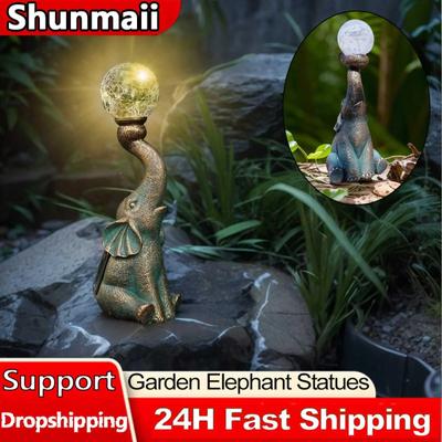 Cute Solar Figurine Solar LED Light Elephant Garden Statue Outdoor Decor Solar Garden Statue for Home Yard Patio Lawn Decoration