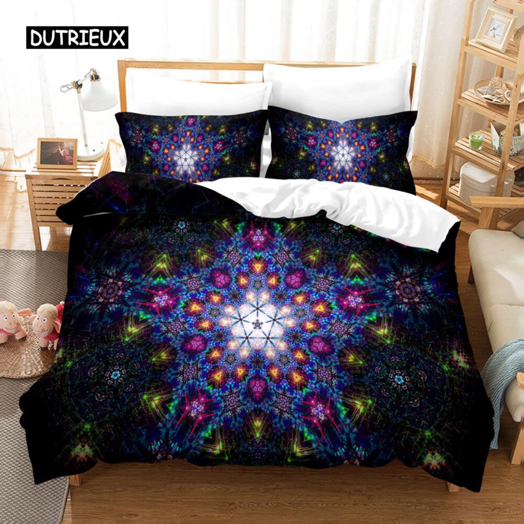 Trippy Duvet Cover Set Abstract Art Psychedelic Spiral In Vivid Rainbow Colors Bedding Set King Size Warped Space Quilt Cover