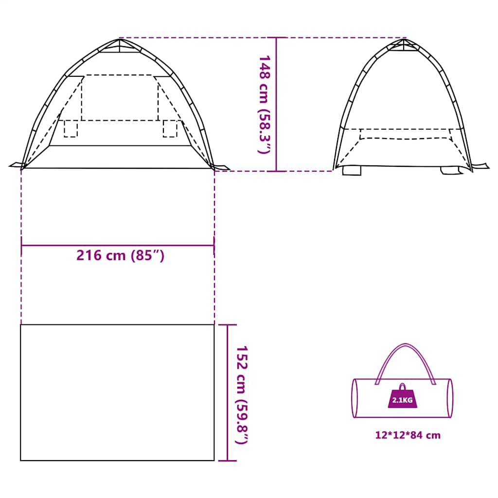 Beach Tent for 2 Persons Sea Green Quick Release Waterproof
