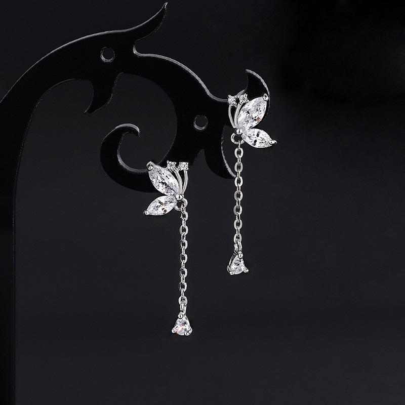 CIAXY Silver Color Butterfly Stud Earrings For Women Temperament Tassel Drop Earring s Korean Jewelry Girls Party Gifts