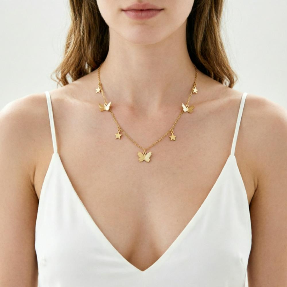 SUMENG New Gold Color Silvery Butterfly Stars Chain Necklace for Women Fashion Choker Clavicle Chain Jewelry Accessories Gift