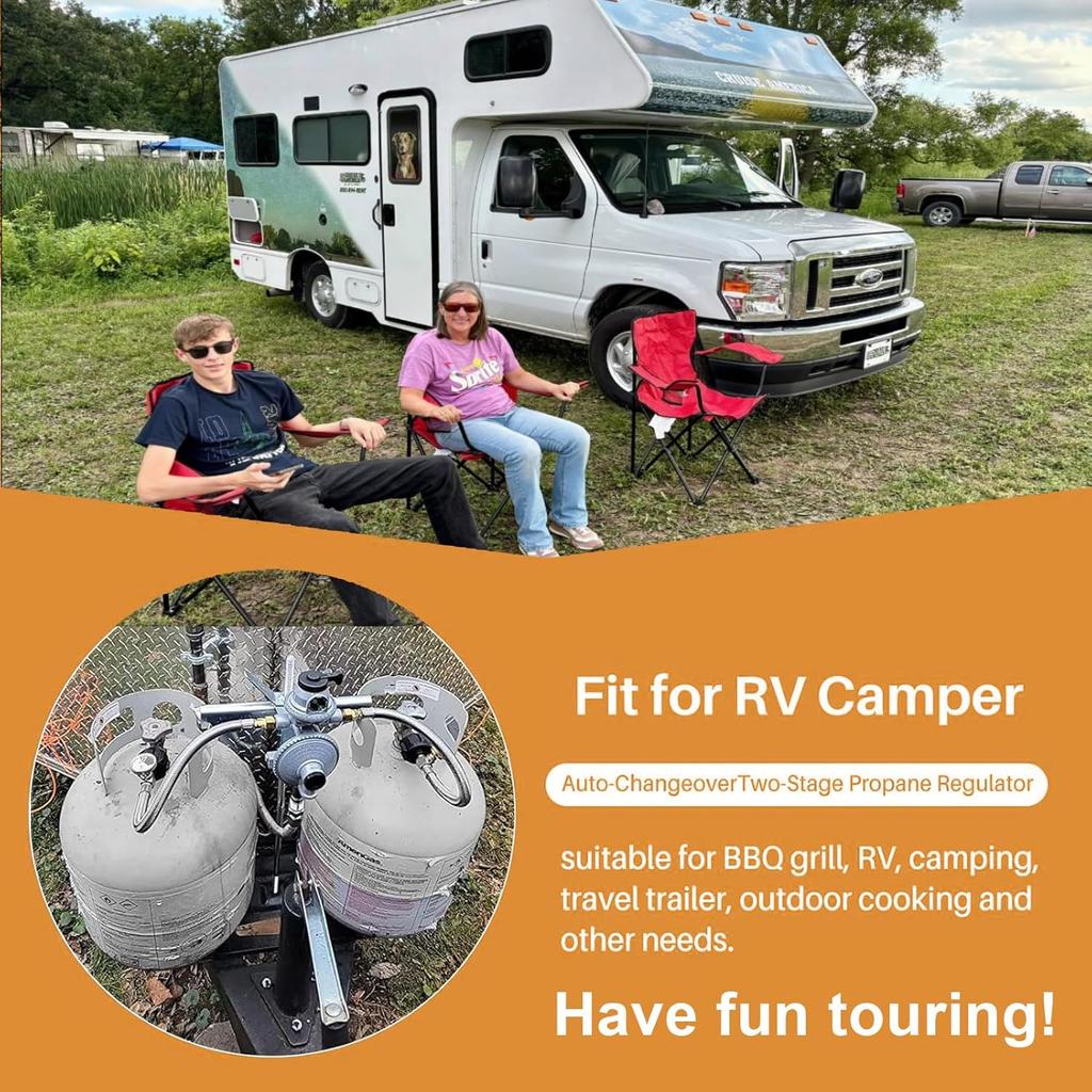 RV Propane Hose Replacement with Gauge 2 Pack Camper Propane Hose for RV Two-Stage Regulator Stainless Steel Braided 1/4" Male NPT and QCC 1