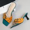 Fashion Metal Belt Buckle Designer Women Slippers Sexy Open Toe Thin Heeled Slide Sandals for Women Fashion Mixed Color Mules Sandals