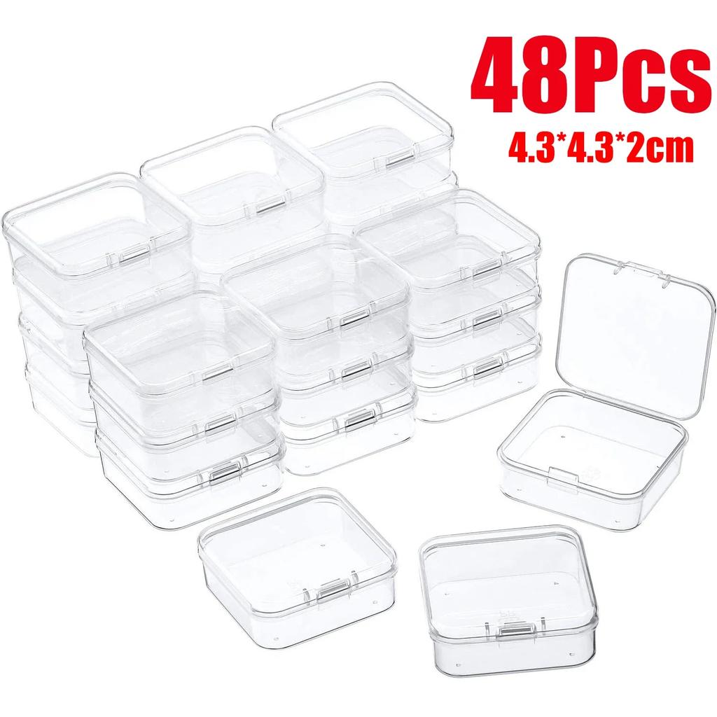 6-48Pcs Clear Small Containers Plastic Square Bead Storage Box for Beads Jewelry Crafts Board Game Pieces Organization Wholesale