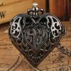 Romantic Heart Shape Quartz Pocket Watch Bronze/Silver/Black Necklace Pendant Chain Ladies Watch Souvenir Gifts for Girls Women