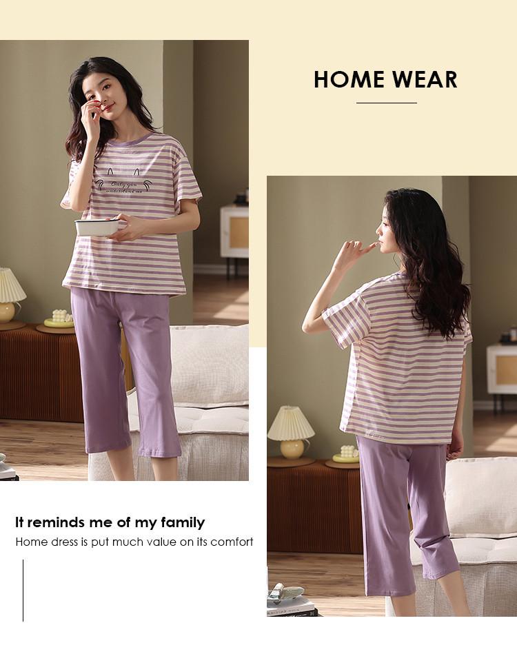 Women's Summer Pajama Set: Short-Sleeved Top and Seven-Point Pants, Cute and Loose, Perfect for Teenage Girls, Suitable for Home or Outdoor Wear.