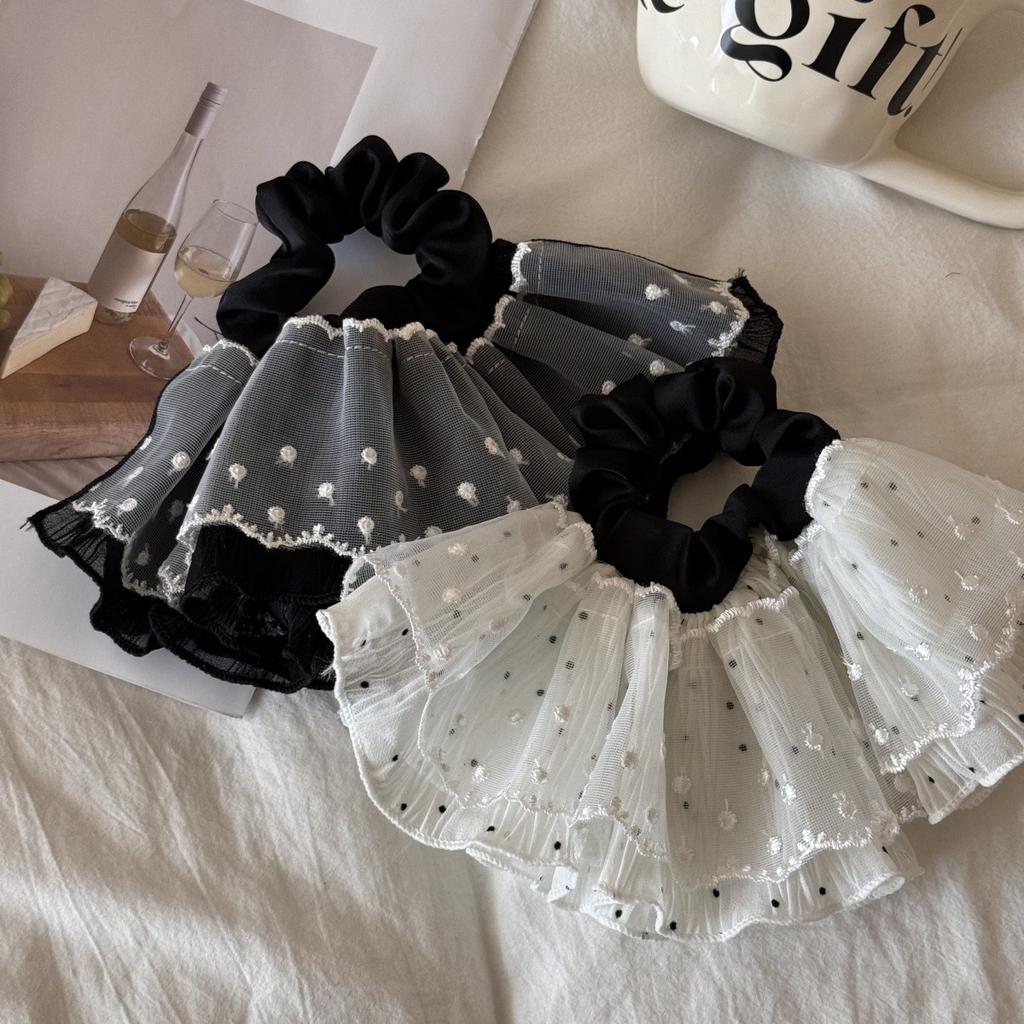 1pc delicate and pure desire gauze-like girl's skirt with polka dot lace hem, elegant temperament hairband for the of the head.