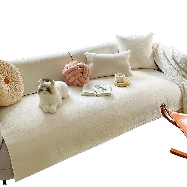 High-end Cream Simple Solid Color Thickened Chenille Sofa Cushion Sofa Cover