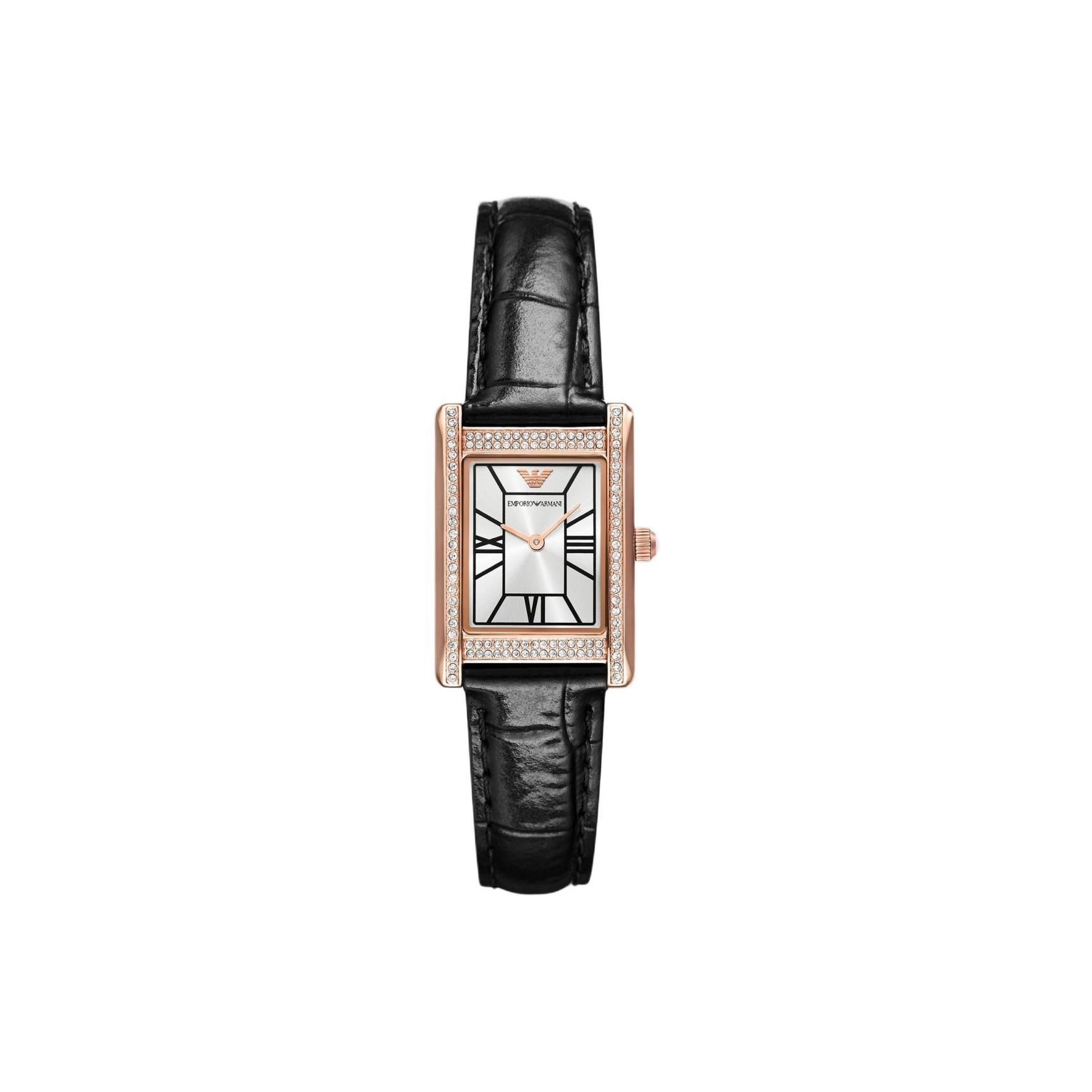 

Emporio Armani Two-Hand Black Leather Watch AR11624_NLP_NLC Silver Dial
