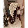 Spring and summer handmade hat women's pearl fringed hook knitted hat retro hollow headgear versatile headscarf hat