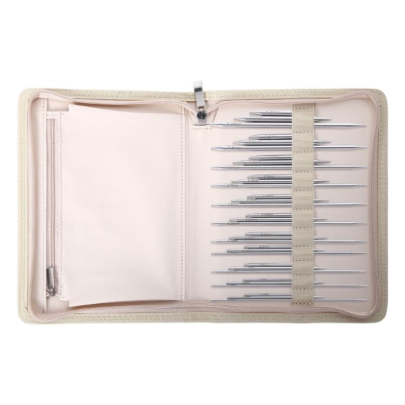 10 Paar Metall Rundstricknadel Set mit Etui Metall Auswechselbare Pullovernadel zum Stricken 2,0mm-4,5mm