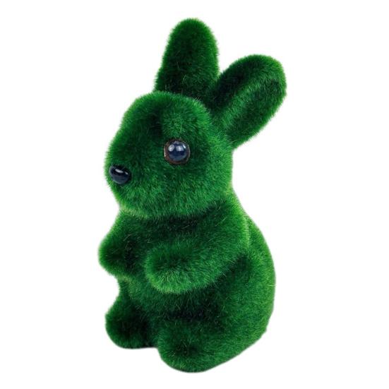 Artificial Moss Bunny Statue Realistic Furry Moss Flocked Rabbit Ornament Standing Foam Rabbit Figurine for Spring Easter Party Patio Desktop Decor