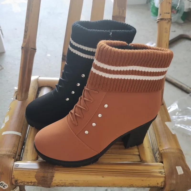 Fashion Classic Round Toe Shoes for Women 2024 Hot Sale Side Zip Women's Short Boots Autumn Winter Warm Block Heels Fashion Boots