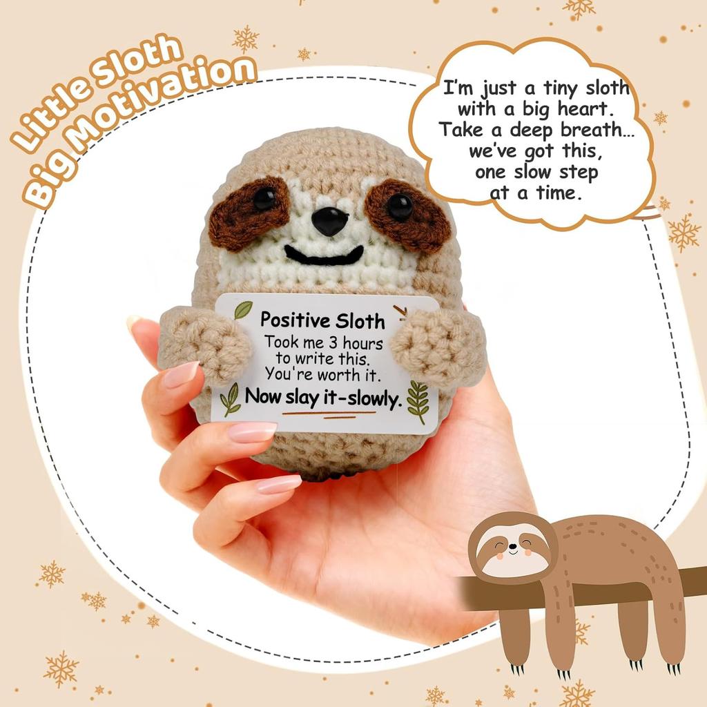 Crochet Funny Positive Energy Sloth Doll With Card Cute Emotional Support Knitted Sloth Room Home Decor Mother Christmas Gifts