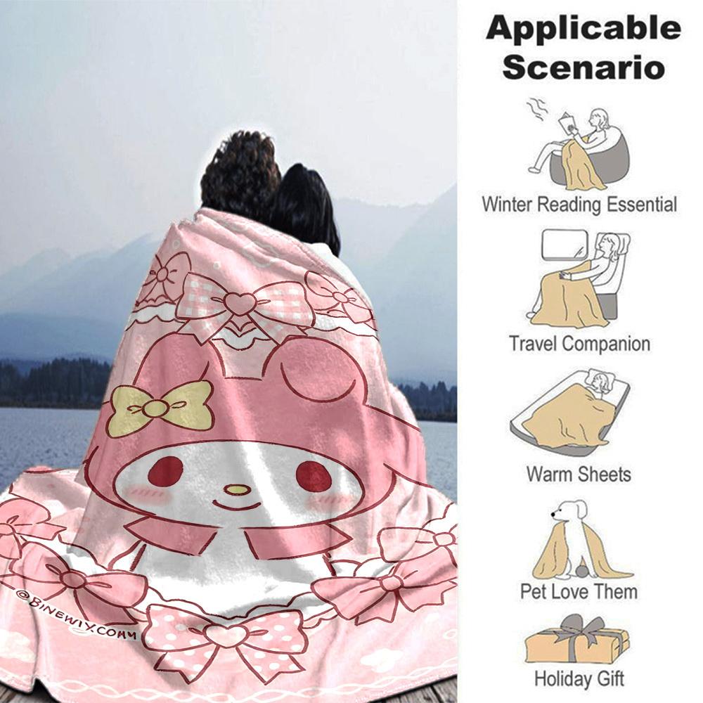 1pc My Melody bow blanket Lightweight Flannel Throw for Sofa Bed Travel Camping Livingroom Office Couch Chair