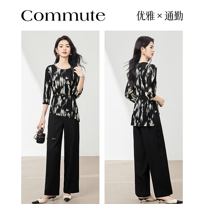 Fashion suit with feminine temperament, age reducing and slimming two-piece set [top+pants]